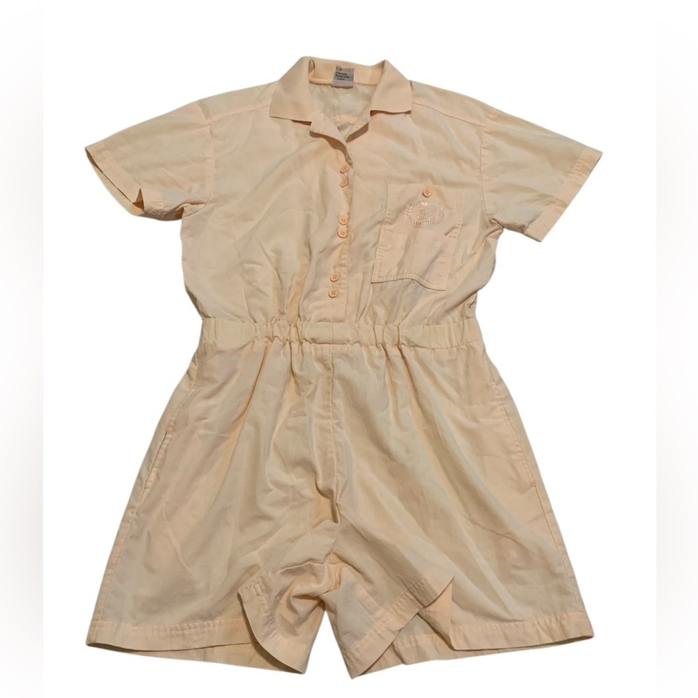 Vtg 80s/90s Lady Foot Locker Peach Romper Jumpsuit Shorts Collared M